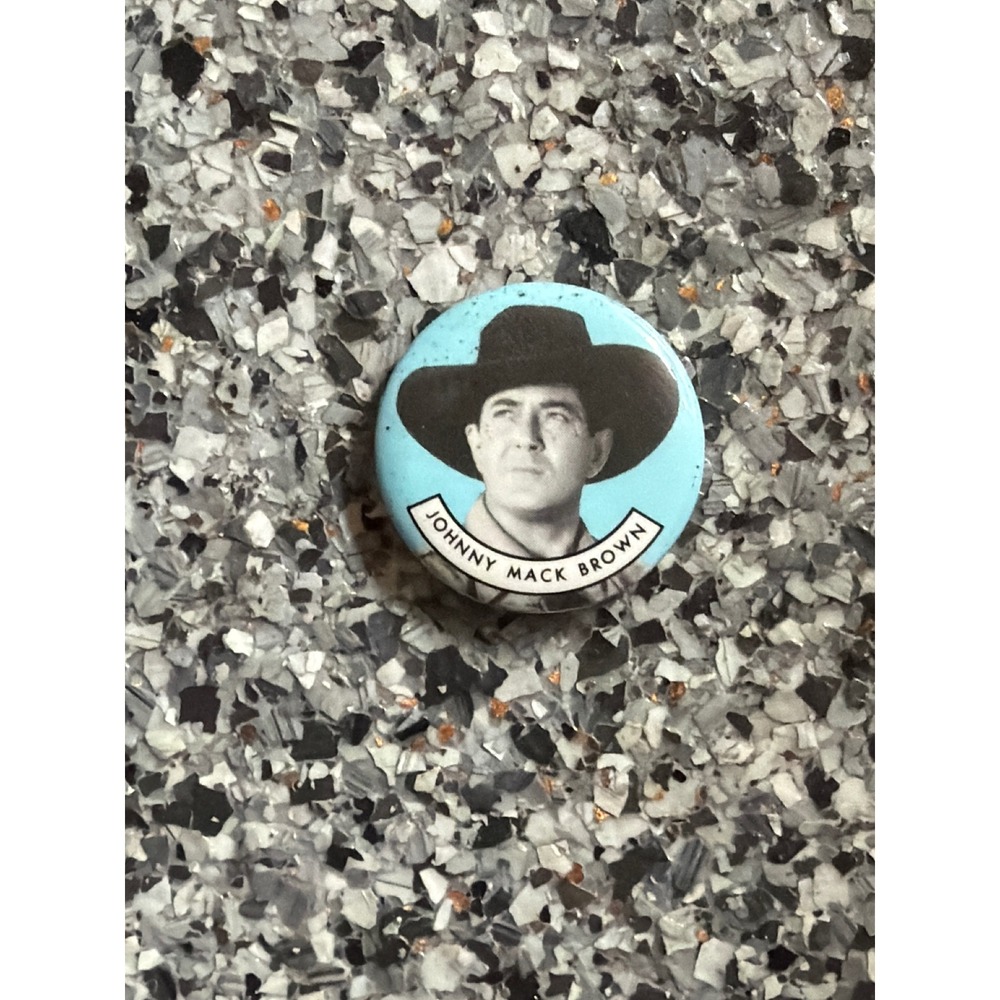 Vintage Johnny Mack Brown Western Movie Star Pinback Button Blue Cowboy Hat Pin